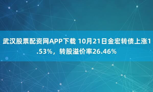 武汉股票配资网APP下载 10月21日金宏转债上涨1.53%，转股溢价率26.46%