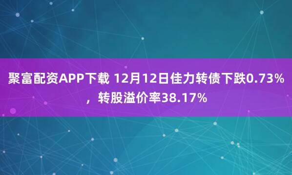 聚富配资APP下载 12月12日佳力转债下跌0.73%，转股溢价率38.17%